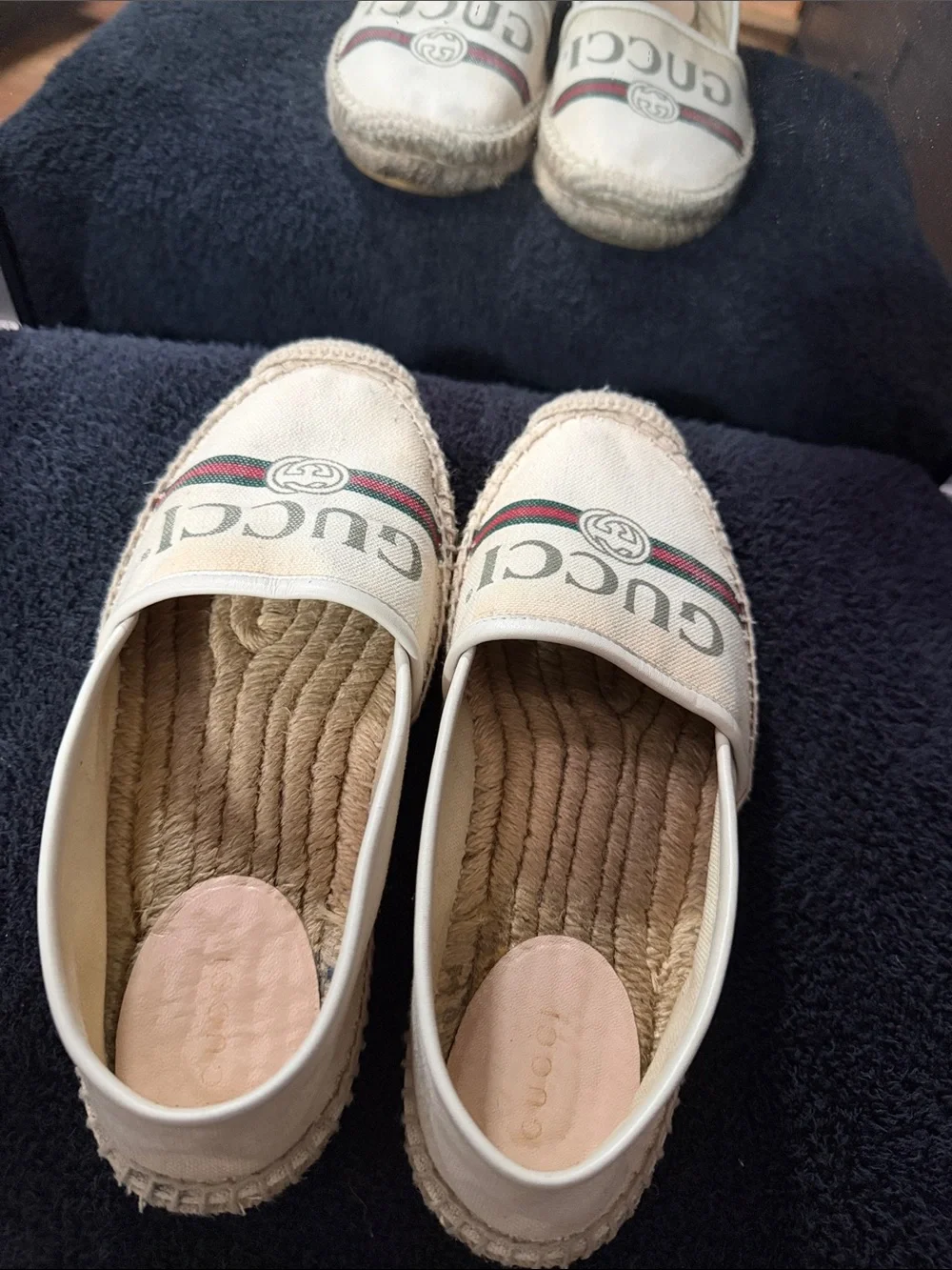 Gucci Beige Canvas Espadrilles with Green and Red Web Stripe
